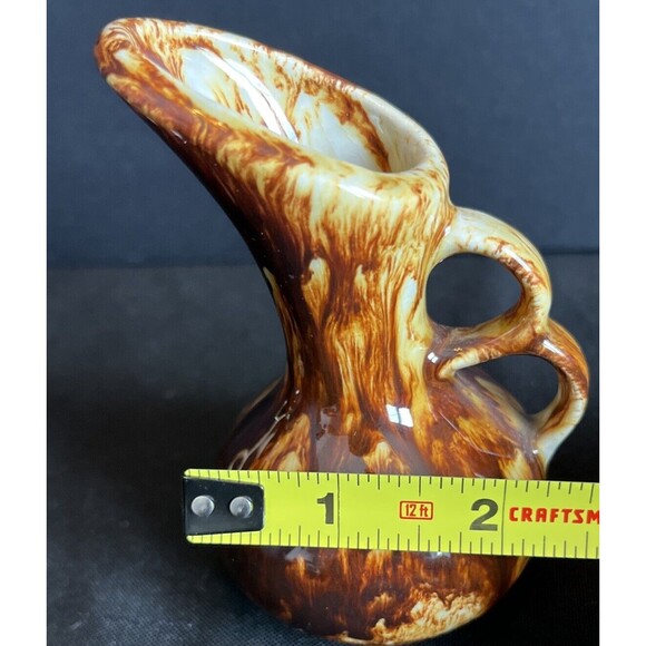 Lot of 2 Vintage Rich Brown Drip Glaze Mini Pitcher Creamer/Syrup Country Decor - Picture 7 of 8